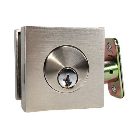 Emtek Square Single Cylinder Deadbolt with Radius Latch Strike Satin Nickel Finish 8469US15.RLS